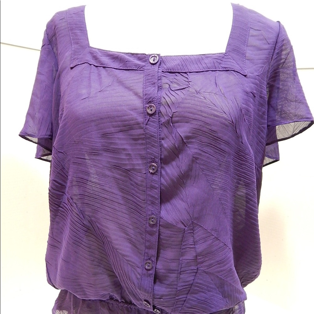 East 5th Sheer Button Down Blouse Purple SIZE L
